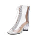 Women Peep Toe Lace Up Transparent Crystal Chunky Heel Sandals