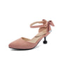 Women High Heels Suede Pointed Toe Ankle Strap Back Butterfly Knot Spool Heel Stiletto Sandals