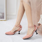 Women High Heels Suede Pointed Toe Ankle Strap Back Butterfly Knot Spool Heel Stiletto Sandals