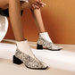 Women Snake Printed Patchwork Block Chunky Heel Short Boots
