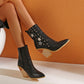 Women Crocodile Pattern Pointed Toe Stars Rivets Block Chunky Heel Short Boots