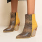 Women Snake Crocodile Pattern Patchwork Buttons Block Heel Short Boots