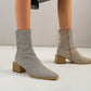 Women Crocodile Pattern Side Zippers Back Lace Up Block Heel Short Boots