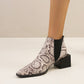 Women Snake Printed Elastic Band Block Heel Short Boots