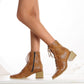 Women Lace Up Side Zippers Block Heel Short Boots