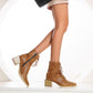 Women Lace Up Side Zippers Block Heel Short Boots