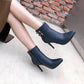 Pointed Toe Buckle Women High Heel Short Boots