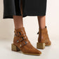 Women Denim Tie Dye Buckles Block Heel Short Boots
