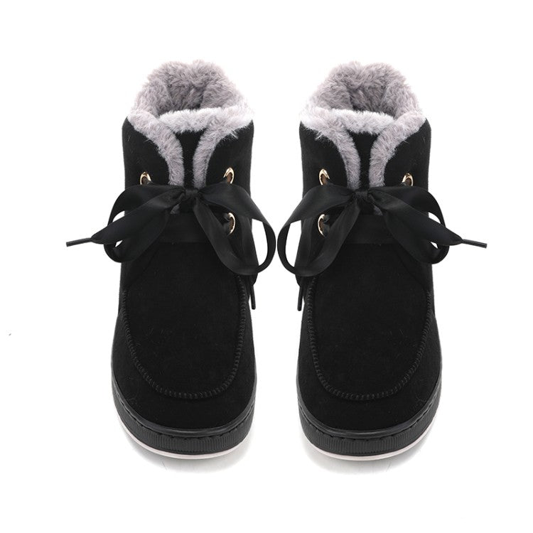Women Winter Lace Up Fur Short Snow Boots