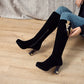 Flock Rhinestone Tassel Spool Heel Platform Knee High Boots for Women