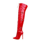 Women Patent Leather Pointed Toe Lace Up Buckles Belts Stiletto Heel Over the Knee Boots