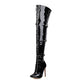 Women Patent Leather Pointed Toe Lace Up Buckles Belts Stiletto Heel Over the Knee Boots