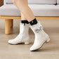 Women Bowtie Pearl Low Heel Short Boots