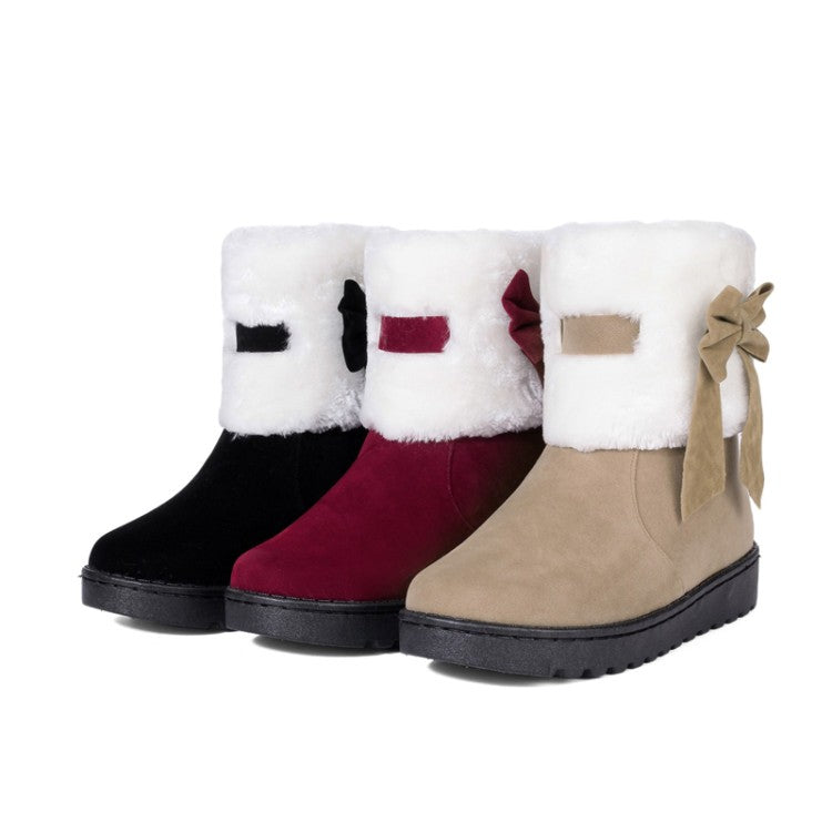 Women Winter Fur Bow Short Snow Boots