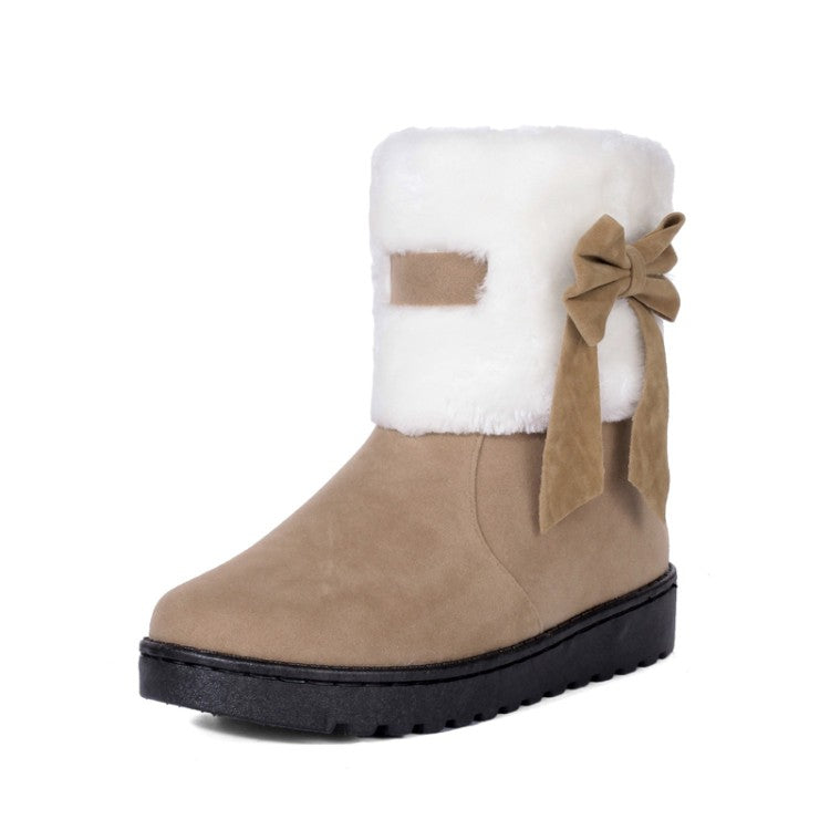 Women Winter Fur Bow Short Snow Boots