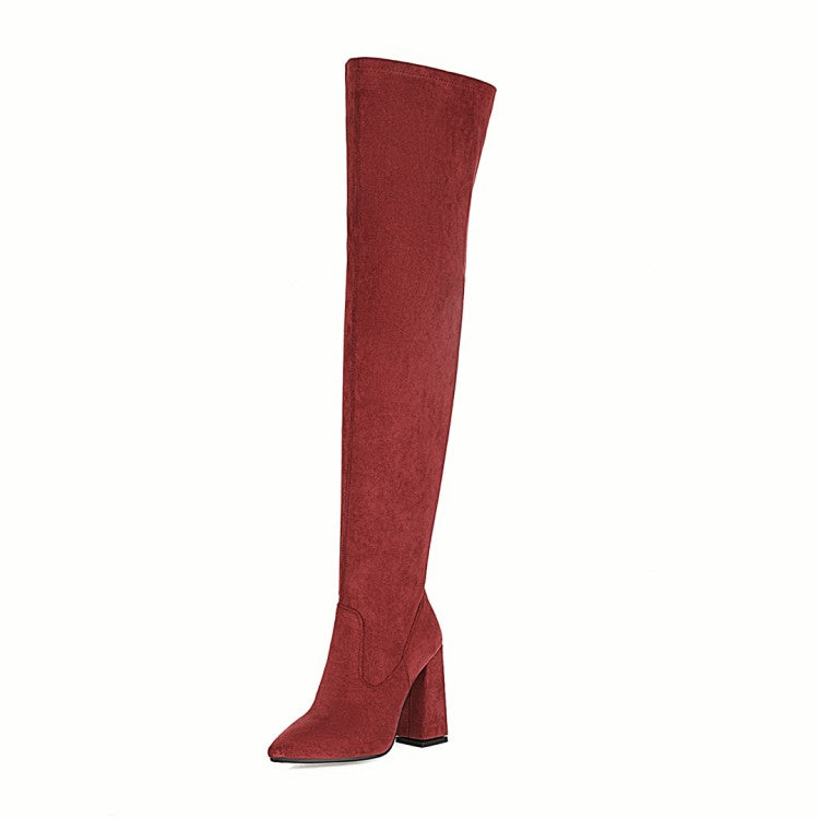Women Snake Pattern Pointed Toe Side Zippers Block Heel Over the Knee High Boots