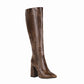 Women Pattern Pu Leather Pointed Toe Side Zippers Block Heel Knee High Boots