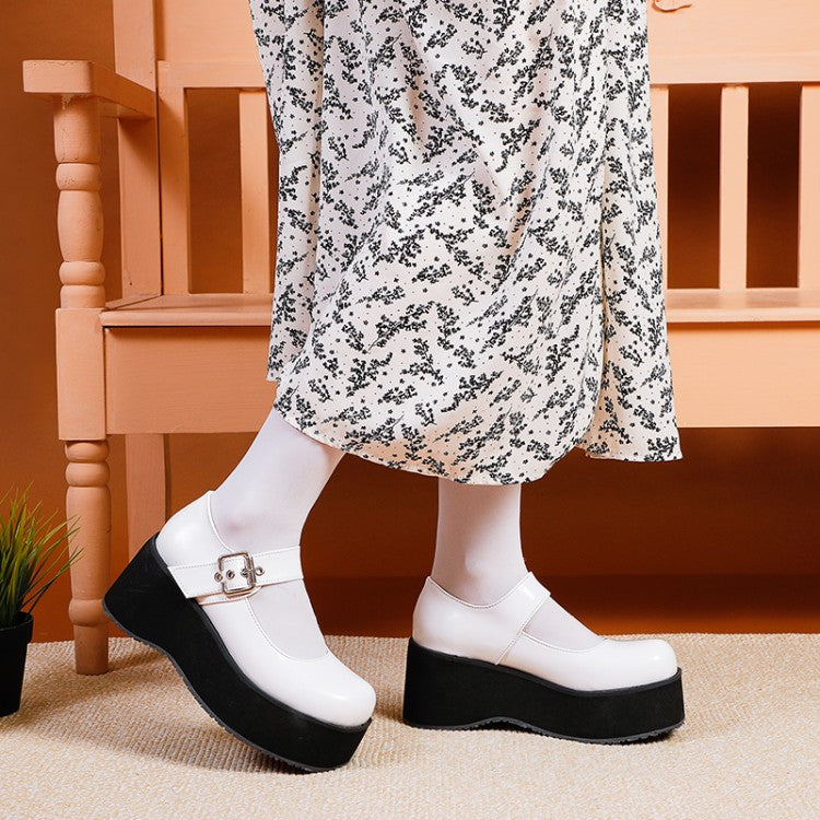 Women Mary Jane Platform Wedge Heels Shoes