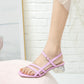 Women Square Toe Ankle Strap Medium Block Crystal Heel Sandals