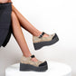 Women T Strap Printed Platform Wedge Heels Shoes