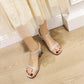 Women Ankle Strap Buckle Transparent Crystal Chunky Heel Sandals