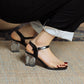 Women Transparent Solid Color Crystal Chunky Heel Ankle Strap Sandals