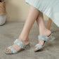 Women Square Toe Lace Crystal Medium Heel Block Heel Slides Sandals