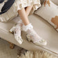 Women Lolita Lace Butterfly Knot Pearls Chunky Heel Platform Sandals