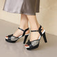 Women Peep Toe Rhinestone Butterfly Knot High Heel Platform Sandals