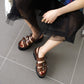 Women Denim Round Toe Buckle Thick Sole Chunky Heel Platform Sandals