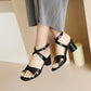 Women Square Toe Patent Leather Block Heels Sandals