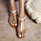 Ladies Round Toe Metal Sequins Ankle Strap Flat Sandals