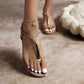 Ladies Round Toe Metal Sequins Ankle Strap Flat Sandals