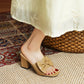 Women Square Toe Woven Butterfly Knot Block Heel Sandals