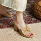Women Square Toe Woven Butterfly Knot Block Heel Sandals