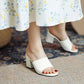 Women Round Toe Chunky Heel Woven Solid Color Sandals