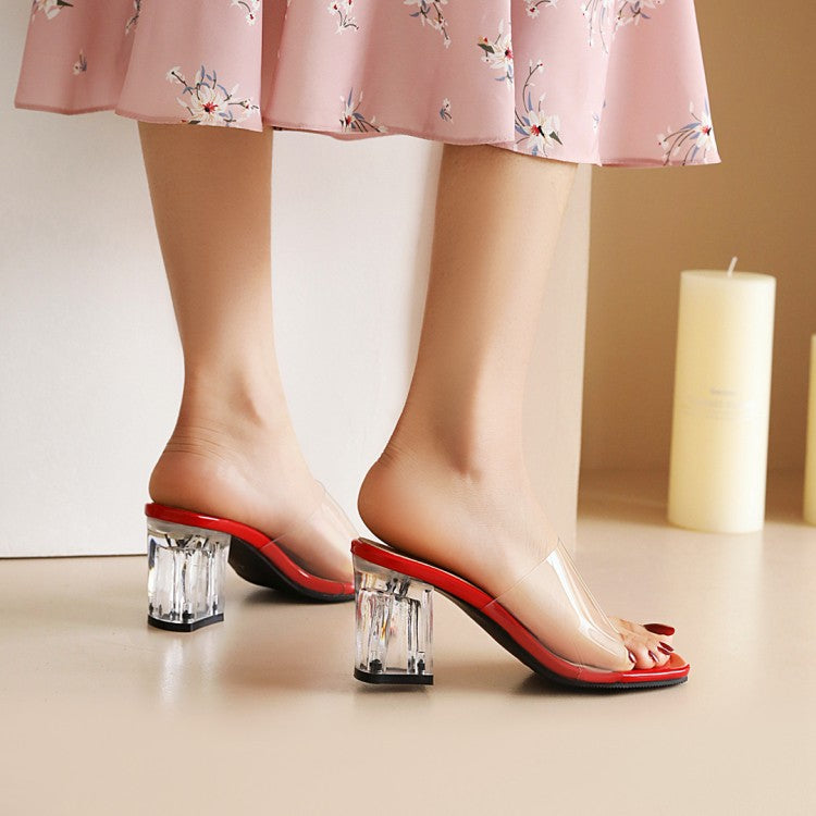 Women Crystal Chunky Heel Sandals