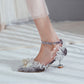 Women High Heels Lolita Lace Pointed Toe Butterfly Knot Pearls Stiletto Sandals