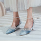 Women High Heels Lolita Closed Toe Beading Lace Pointed Toe Spool Heel Stiletto Sandals