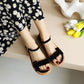 Women Suede Butterfly Knot Round Toe Ankle Strap Flat Sandals