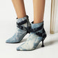 Women Leopard Print Pu Leather Pointed Toe Stiletto Heel Short Boots