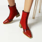 Women Tie Dye Pointed Toe Pu Leather Patchwork Block Heel Short Boots