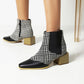 Women Animal Pattern Patchwork Pointed Toe Block Heel Short Boots