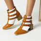 Women Bicolor Pu Leather Pointed Toe Buckles Block Heel Short Boots