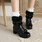 Women Bowtie Lace Up High Heel Short Snow Boots