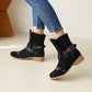 Women Embroidery Printing Low Heel Mid Calf Boots