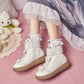 Women Lolita Lace Bow Tie Side Zippers Flat Ankle Boots
