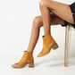 Women Pu Leather Patchwork Block Heel Short Boots