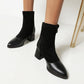 Women Bicolor Pu Leather Zippers Block Heel Short Boots