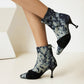 Women Tie Dye Print Pointed Toe Back Zippers Stiletto Heel Short Boots